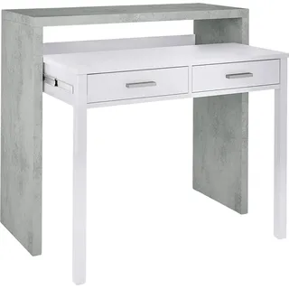 Konsolentisch Damodi, Schreibtisch mit ausziehbarer Platte, PC-Schreibtisch mit 2 Schubladen, 99x36h88 cm, Zement und Weiß - Grau
