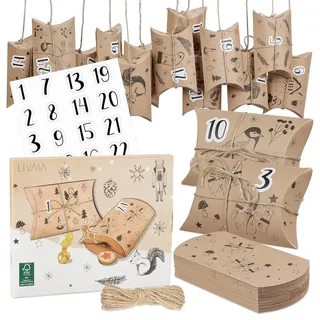 Adventskalender zum Befüllen: DIY Adventskalender 2025 - Papiertaschen klein, Zahlen Sticker - Adventskalender Selber Basteln - LIVAIA Geschenk Set
