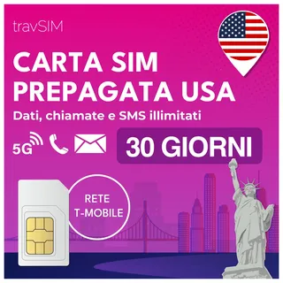 travSIM USA SIM Karte | T-Mobile Netz | Unbegrenzte Daten, Anrufe & Texte in den USA | SIM Karte USA funktioniert auf iOS & Android Geräten | SIM USA 30 Tage