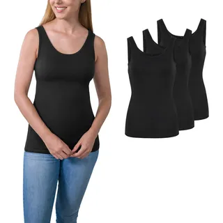 HRM Damen 3er Pack schwarz XS I Basic Tank Top aus Baumwolle 95% mit Lycra-Anteil I Dehnbar & anpassungsfähig I Trägertop Damen mit U-Ausschnitt