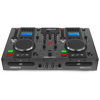 Vonyx CDJ450, Mischpult Bluetooth, 2-Kanal-Mixer, Zwei MP3 CD Mediaplayern | 2 Deck Pult Console, Mixer für Anfänger, DJ Konsole, Controller, USB, Jogwheels, Scratch, XLR, Chinch, DJ Set, Mp3-Player
