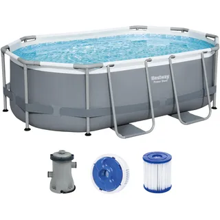 Bestway Power Steel Frame Pool Set, oval, mit Filterpumpe 305 x 200 x 84 cm, grau, 5614A