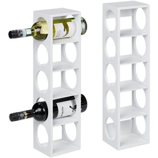 Bild Weinregal für 5 Flaschen, 2er Set, Weinständer Bambus, HxBxT: 53 x 14 x 12 cm, Weinhalter stehend, Küche, weiß