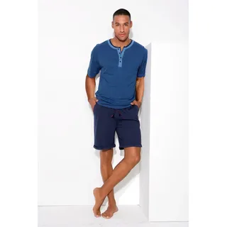 Pyjama AUTHENTIC LE JOGGER, Herren, Gr. 48/50 (M), blau (blau, gestreift, marine), Jersey, Obermaterial: 100% Baumwolle, gestreift, Basic, bequem kurz, Rundhals, abgesteppte Kante, Homewear-Sets Pyjama, Schlafanzug mit aufwendigem Ausschnitt und Knopfleiste