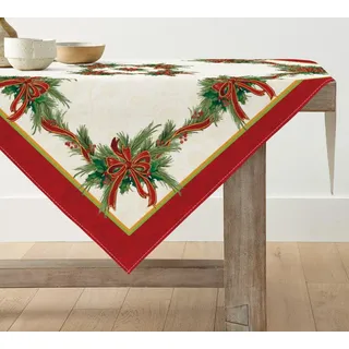 Artoid Mode Poinsettie Ribbon Blumen Weihnachten Tischdecke, Tischwäsche Winter Küche Tisch Dekoration Drinnen Urlaub Party Dekor 100x100 cm