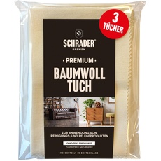 Schrader Premium Baumwolltuch - Poliertuch für alle Oberflächen, Möbel, Kleidung, Leder, Holz - cremefarben - 25x33cm - 3 Stück