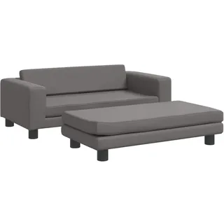 Kindersofa mit Hocker Grau 100x50x30 cm Kunstleder - Grau