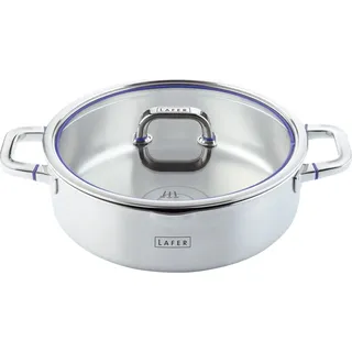 ELO Bratentopf Ø 28 cm LAFER, Kochtopf aus 18/10 Edelstahl mit Glasdeckel und Abgießrand, Kochgeschirr für Ceran-, Gas-, Elektro-, Induktionsherde - spülmaschinengeeignet, Farbe: Silber