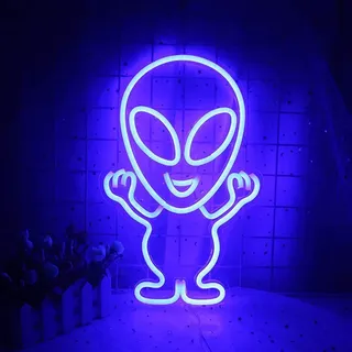 LED Neon Schild Alien Kopf 28x42cm - Weltraum Wanddeko für Gaming Room & Bar - Cooles USB Zocker Geschenk - Grün