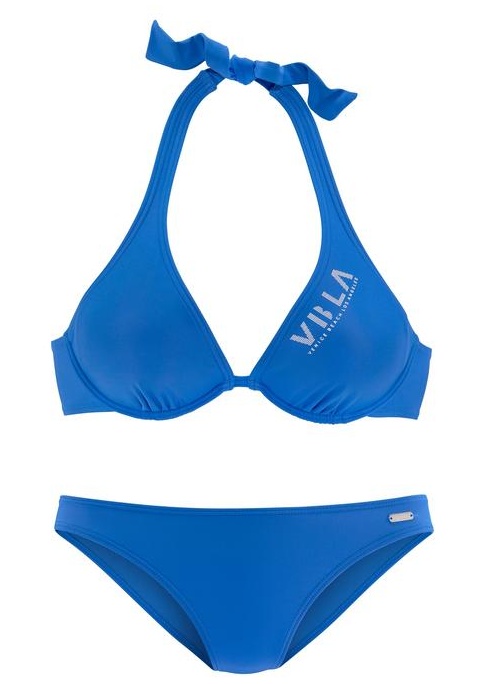 Bild von Bügel-Bikini, mit kontrastfarbigen Schriftzug, blau