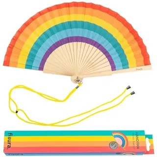 Fisura - Origineller Handfächer mit Regenbogenmotiv. Moderner und lustiger Fächer . Regenbogenfarbener Faltfächer. Größe 42,5 x 23.
