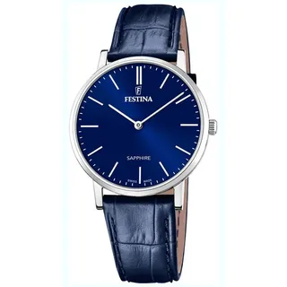 Festina F20012/3 Swiss Made Silber Edelstahl Case BlauLeder Band