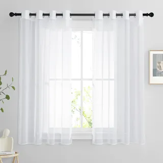 PONY DANCE Kurze Gardinen Weiss Transparent 2er Set H 120 x B 140 cm Scheibengardinen mit Ösen Voile Vorhänge für Küche/Badezimmer Fenster Sheer Curtains