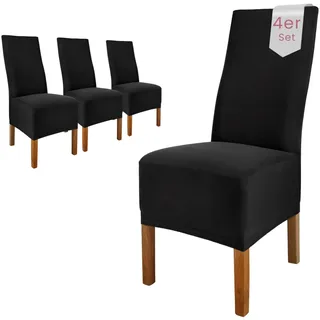 Scheffler Home Stuhlhussen Emma Schwarz 4er Set aus Jersey Baumwolle – Elastische Stuhlbezüge für Hochlehner und Polsterstühle, waschbar und formstabil, Oeko-TEX Zertifiziert