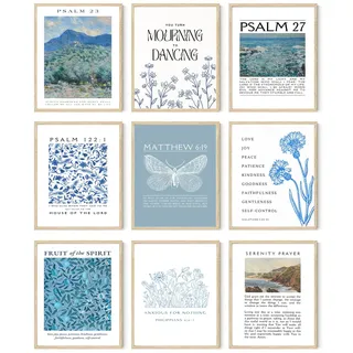 FYARTKJ Wandkunstdrucke mit Bibelvers, christliche blaue Schrift, Poster, Vintage, religiöse Galerie, Wanddekoration, Bilder für Wohnzimmer, Schlafzimmer, Dekoration, 20,3 x 25,4 cm, ungerahmt