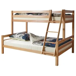 CasaDolce Etagenbett ONTORO, natur, 208 x 148 x 150 cm, massives Buchenholz, ein Bett 90 x 200 cm, ein Bett 140 x 200 cm, ohne Matratze - Naturbelassen