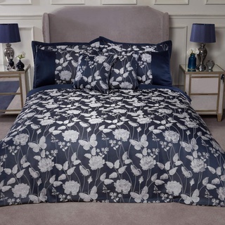 Emma Barclay King-Size-Betten, Jacquard, Motiv: Schmetterling-Wiese Bettwäsche-Set, 100% Polyester, Navy