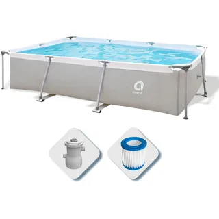 Avenli Pool 300 x 207 x 65 cm Stahlrahmen Aufstellpool Pool-Set mit Filterpumpe Schläuchen und Filterkartusche grau Framepool rechteckig Swimming Schwimmbecken