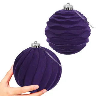 Miaikoe 2 PCS Große Samt Weihnachtskugeln Ornamente zerstörungsdicht hängend Set für Weihnachtsbaum Feiertagsparty Dekorationen (lila, 15 cm)