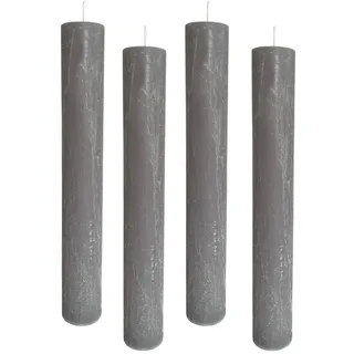 4er Pack Rustikale Stabkerzen H:24 cm Ø:3,4 cm - 24 Stunden Brenndauer - dicke Kerzen Dinnerkerzen Tafelkerzen Kirchenkerzen, Farbe:Grau