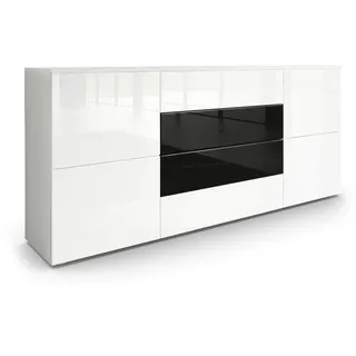 Vladon Sideboard Rova Weiß Hochglanz / Schwarz Hochglanz , Weiß Hochglanz, Schwarz , Holzwerkstoff , 166x72x35 cm , Kleinmöbel, Kommoden, Sideboards