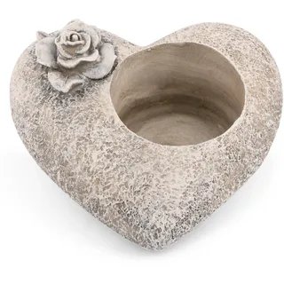 Novaliv Grabschmuck Herz Rose Grau Grabdeko Grabherz grabdekoration Gedenkstein Teelichthalter Herz Trauerstein