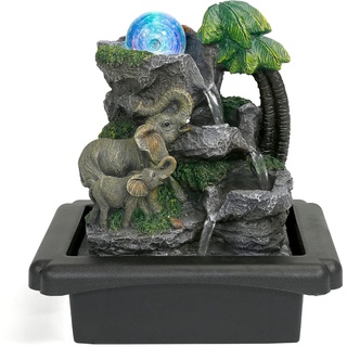 Dyna-Living Zimmerbrunnen Tischbrunnen mit Rollender Kugel, Brunnen Polyresin Springbrunnen LED-Beleuchtung Mehrfarbig, Tischplatte Wasserbrunnen Wasserfall Brunnen