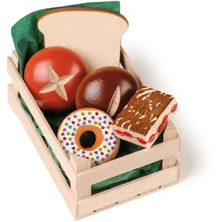 Erzi 28237 Sortiment Backwaren, klein aus Holz, Kaufladenartikel für Kinder, Rollenspiele