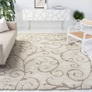 SAFAVIEH Zottelig Teppich für Wohnzimmer, Esszimmer, Schlafzimmer - Florida Shag Collection, Hoher Flor, Creme und Beige, 244 X 305 cm