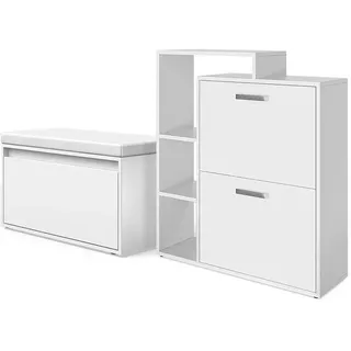 Vicco Schuhkipper Orlando Weiß 2 Teile, mit Sitzbank , Holzwerkstoff , 6 Fächer , Rechteckig , 80x90x39 cm , Garderobe, Schuhaufbewahrung, Schuhkipper