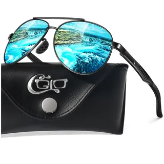 CGID Sonnenbrille Herren Pilotenbrille Polarisiert Al-Mg Metallrahmen Fliegerbrille UV400 Schutz CAT3 CE Fahren Angeln mit Lederetui