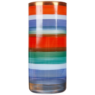 Zylindervase Andrea H 25 cm, D 11 cm - Meerblau, Glasvase handbemalt, vergoldet, Blau/Orange