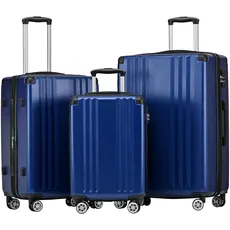 Merax Koffer Set 3-teilig, Hartschalen-Koffer Trolley Rollkoffer Reisekoffer Handgepäck, TSA Zollschloss, 4 Rollen, Teleskopgriff, ABS-Material, M-L-XL, Dunkelblau
