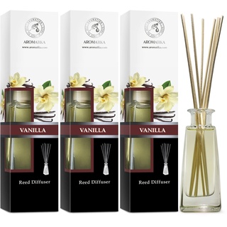 Raumduft Diffuser Vanille - 3x100ml - Diffuser Set mit Stäbchen - Raumbeduftung - Zimmerduft - Raumluft - Aromadiffuser - Duftdiffusor - Lufterfrischer - Geschenkset - Reed Diffuser