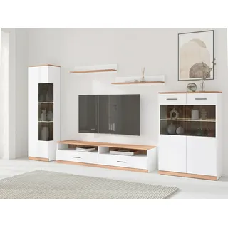 OTTO home "Ribe: 5teilig, Breite: 280cm,Fronten aus Massivholz,Korpus aus Melamin", 5 Stk. tlg., weiß, kernbuche),