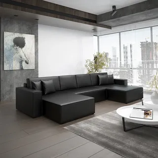 Wohnlandschaft Schlafsofa Sofa CONOR PREMIUM Kunstleder Schwarz - Schwarz