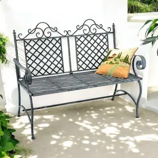 DanDiBo Gartenbank Wetterfest 2 Sitzer Metall Grau 120 cm 96592 Sitzbank Eisen Bank Garten Antik Parkbank - Grau