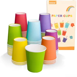 ENSINE 70 Stück Pappbecher, 250 ml, Pappbecher bunt Einwegbecher, Partybecher Recycelbare Campingbecher für Party,Kinderheimwerker, Kaffee, heiße und kalte Getränke Halloween, Weihnachten