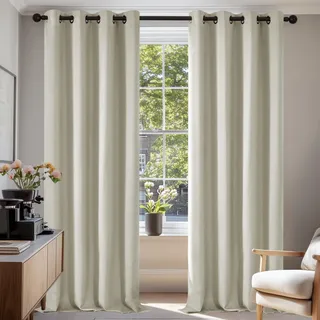 Deconovo Blickdichte Vorhänge Gardinen Verdunkelung mit Ösen Creme | 2er Set, H214 x B132 cm, Gardinen Abdunkelnd, für Wohnzimmer Schlafzimmer Guten Schlaf, Kälteschutz, Sichtschutz, UV-Schutz