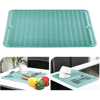 KitchenRaku Abtropfmatte 30x40cm , Geschirr aus Silikon hitzebeständiges rutschfestes Abtropfmatte Spüle,Spülmatte Abtropfunterlage,Tischset (Hellblau)