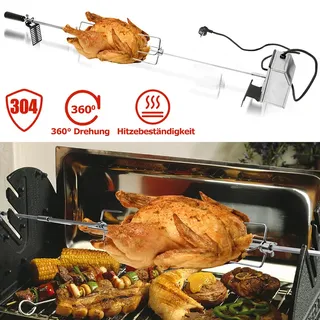 TolleTour Edelstahl Grillspieß Set 117cm BBQ Fleischklammer mit Motor inkl. Fleischnadeln 220V-240V Elektrischer Drehspieß Rotisserie Drehspiess Camping