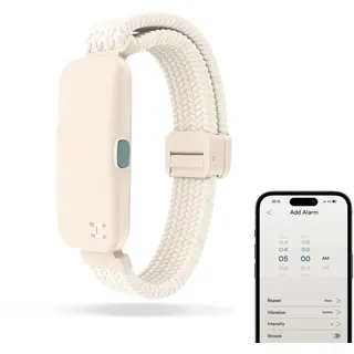 Homedics WakeBand Vibrationsalarm-Armband - Stille Wecker-Alternative mit 9 Modi und Schlummerfunktion, App-Steuerung, Sanfte Vibrationsuhr zum Aufwachen, Weiches Stoffband, Crème
