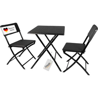 Balkon-Set, Rattan-Optik, 1 Tisch + 2 Stühle klappbar Balkongarnitur - Schwarz