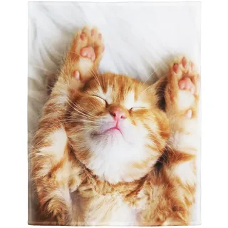 YISUMEI Decke 100x125 cm Kuscheldecken Sanft Flanell Weich Fleecedecke Bettüberwurf Kätzchen Katze Schlaf Gelb