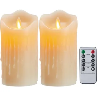 Koelaa 2 Stück LED Kerzen, Batteriebetrieben Kerzen, Flammenlose Kerzen mit Fernbedienung, LED Echtwachskerzen mit Fernbedienung und Timer, für Party Halloween Weihnachtsdekoration - 7.5 * 12.5cm