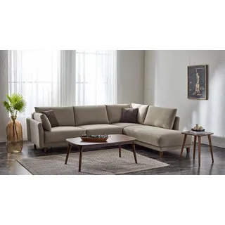 Ecksofa L-Form Beige Couchtisch Eckcouch Couchgarnitur Tisch Wohnzimmer 2tlg - Beige