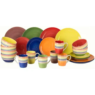 Kombiservice RETSCH ARZBERG "Geschirr-Set, Service COLOUR STRIPES", bunt (regenbogen, farben, rainbow), 24 Stk., Steinzeug, Geschirr-Sets, Kombiservice, Spin Wash/Spiraldekor - 6 Regenbogenfarben, 24 Teile, für 6 Personen