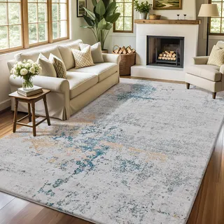 Safunion Teppich Wohnzimmer Schlafzimmer KurzFlor Modern Teppiche Groß Weich rutschfest Abstrakte (Blau/Multi, 160 x 200 cm)
