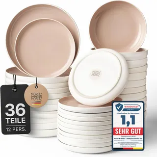 Moritz & Moritz Steingut Geschirrset 12 Personen 36-tlg. - Modernes Tafelservice in der Farbe Almond - Pflegeleichtes Kombiservice mit Teller Set & Schüsseln - Geschirr der Serie Cavo