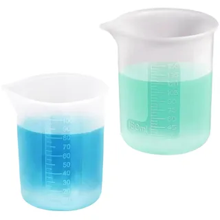 2 Stück Silikon Messbecher 100ML+150ML, Waschmittel Dosierhilfe, Wiederverwendbare Waschmittel Messbecher, Dosierkugel Flüssigwaschmittel, Antihaft Mischbecher Mit Skala für Küche, Handwerk Und Labor